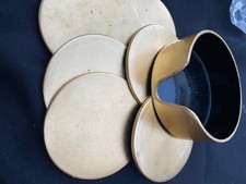 6 Gold drinks coasters with storage box - resin black lacquer back with gold