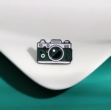 Camera Pin Badge Green & White