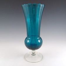 Empoli Italian Large Turquoise Blue Retro Glass Vintage Footed Vase
