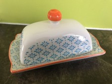 Nicola Spring Blue & White Hand Printed Ceramic Butter Dish & Lid