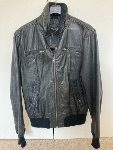 Men black leather bomber - men's,