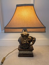 Stunning VINTAGE carved Elephant Table Lamp With Silk Shade