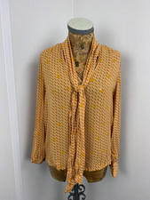 NEXT BLOUSE SHIRT 6 Ochre Mustard Yellow Chiffon formal neck tie womens top
