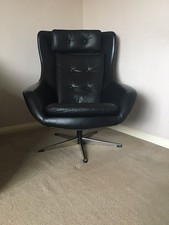 70s Retro Danish Black Leather