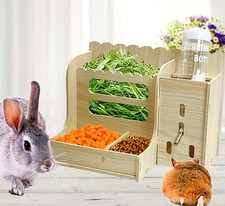 Wooden Rabbit/Guinea Feeder Hay Holder Rack with FREE WATER BOTTLE