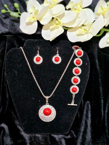 Red coral jewelry set - coral, –