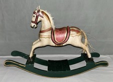 Vtg Wooden Rocking Horse Handpainted Natural Main & Tail Christmas 17” X 12”