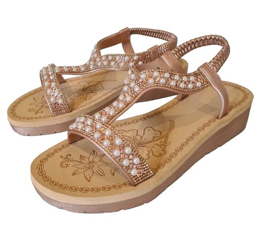 Women low wedge sandals rose - wedge,