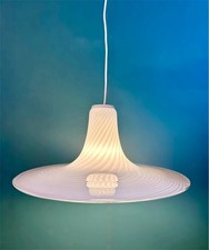 Vintage Murano Glass Swirl Pendant Light. 1970s, White, Transparent, Feature