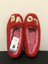 Marks & Spencer LOVE Slippers Borg Lined Ballet Shoes UK 3 EU 35.5 Pink/Red