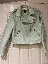 **NEW** Pastel Green Faux Leather Biker Jacket UK 12/14