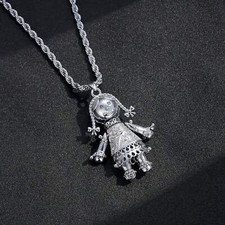 Large Silver | Heart Rag Doll Pendant Necklace – CZ Stone Detail | 24 Inch Chain