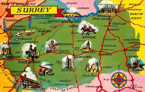 Surrey map postcard - -,