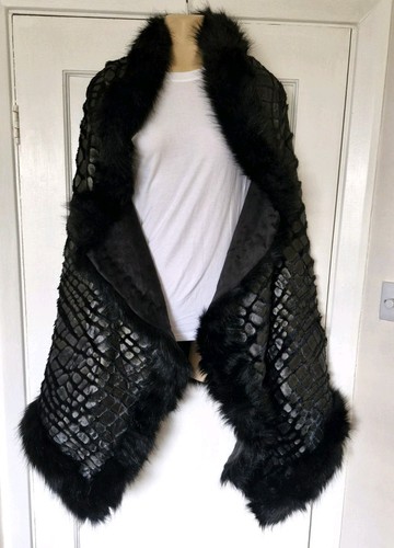 Black gray wrap - faux, fur