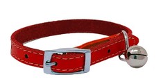 Cat Collar Real Leather with Safety Elastic Bell Available (Red)