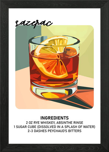 Sazerac cocktail recipe framed - sazerac,