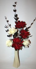 Artificial Flowers Silk Flower Arrangement In Red, Black & Cream Vase, 80cm High
