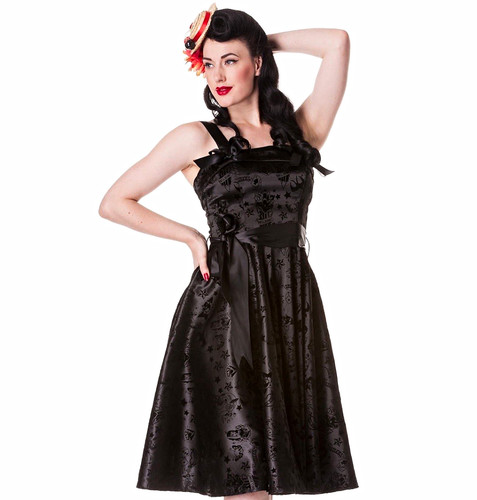 Hell bunny black satin flocked - hell,