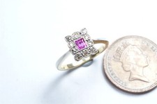 ANTIQUE ENGLISH ART DECO 18K GOLD PLATINUM RUBY DIAMOND CLUSTER RING c1920's