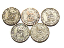 1925 FIVE 100 Year Old Sixpences, "Bride Shoe" Silver 6d Coin, FREEPOST (153AX)
