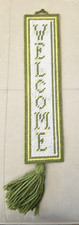 Vintage Handmade Cross Stitch Welcome Sign Wall Hanging Cottage Rustic Backed