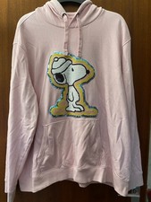 XXL Snoopy Sequin Embroidered Pink Hoodie With Pocket Rare Unique