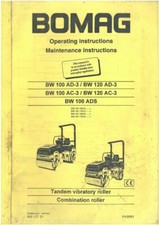 Bomag Tandem Vibrating Roller, Combination Roller BW100AD-3, BW100AC-3 Manual
