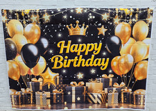Happy Birthday Backdrop Black
