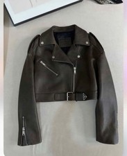 Prada Women's Genuine Nappa Leather Jacket Size Small IT 38 Dark Brown Brand New