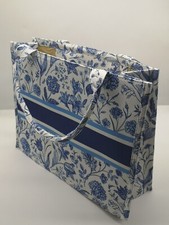 Designer Inspired Floral Pattern Tote Bag With Handle Drop - Blue & White