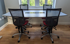 Modern Height Adjustable 6 Person Sit-Stand Conference Table/Desk & 4 Chairs Set