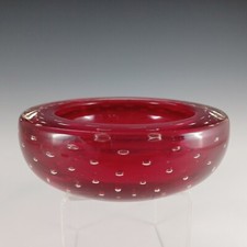 Whitefriars #9099 Ruby Red Glass Controlled Bubble 5" Bowl