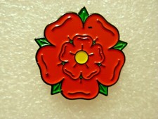 Lancashire rose pin badge. Red Rose design. War of the roses. Metal. Enamel