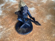 Vintage Hand Carved Wooden African Tribal Figure Playing Guitar in VGC