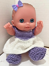 8.5" Berenguer Doll (preloved) with New Purple & White Outfit & Adoption Cert