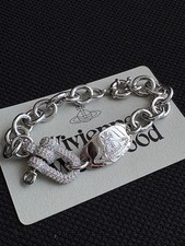 Vivienne Westwood Bracelet Silver Tone Orb Charm Chain Link White Crystal Box