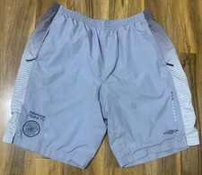 Celtic Football Club Shorts Mens Size 2XL Grey Umbro Pleated Elastic Waist Retro