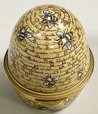 Superb Staffordshire Enamels Hand Painted Beehive Bee Bonbonniere Box