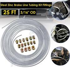 25ft Silver Steel Zinc Brake Pipe Hose Line Tube Roll 3/16" Fittings Tubing Kit