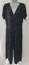 Editors cut jumpsuit JERSEY V Neck Short Sleeves black Floral pockets UK16 E4137