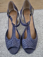 Faith size 7 wedge sandals blue leather t bar 3" heel