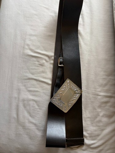 Black leather kilt belt - black,