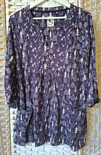 Mantaray cotton tunic top - top, dark