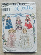 VTG Simplicity Sewing Pattern 8766 Dresses for 16"- 18" Colector Dolls Victorian