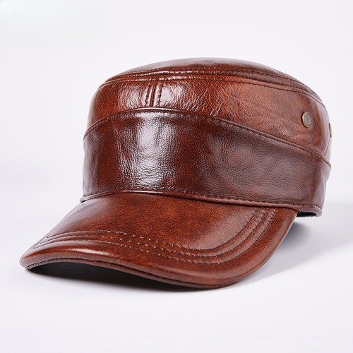 Men leather cap earflap hat - leather,