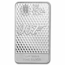 James Bond 007 10oz .9999 Fine Silver Bar, Diamonds Are Forever, The Royal Mint