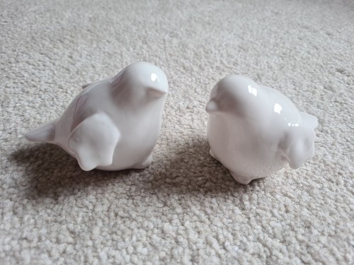 Pair birds glazed white - birds,,