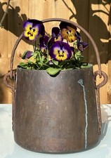 ANTIQUE FRENCH COPPER PAN, HANGING CAULDRON, PLANTER, 26cm diam - 1900s