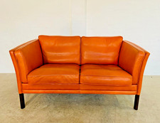 VINTAGE RETRO DANISH MOGENS HANSEN  2 PERSON COGNAC  LEATHER SOFA