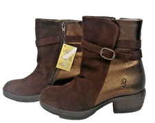 NEW Fly London Brown Suede/Bronze Metallic Boots Size 4